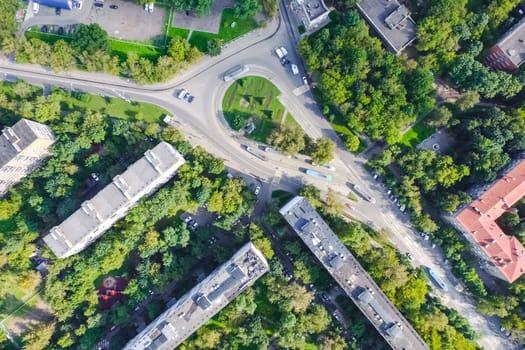 Top view of the city of Moscow, buildings and roads and other infrastructure of the city. Cityscape view from above.