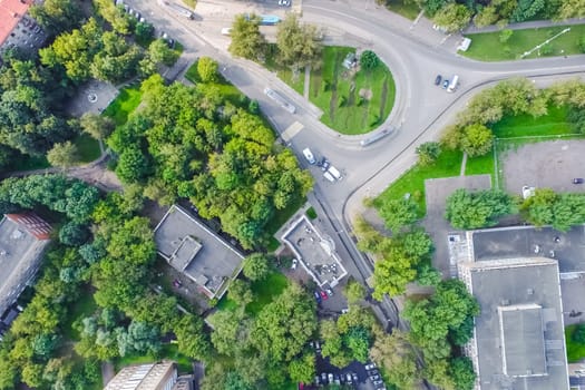 Top view of the city of Moscow, buildings and roads and other infrastructure of the city. Cityscape view from above.