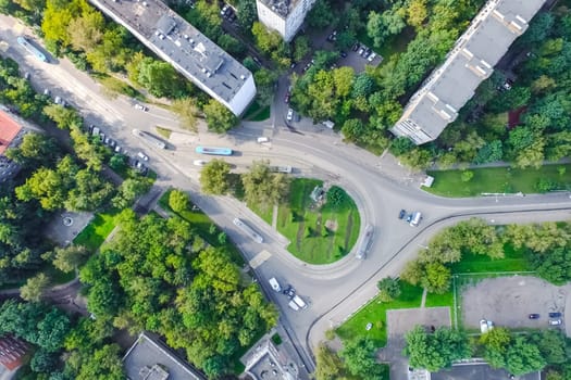Top view of the city of Moscow, buildings and roads and other infrastructure of the city. Cityscape view from above.