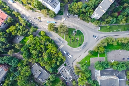 Top view of the city of Moscow, buildings and roads and other infrastructure of the city. Cityscape view from above.