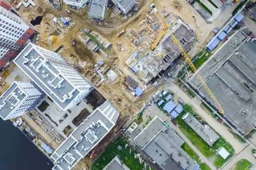 Top view of the city of Moscow, buildings and roads and other infrastructure of the city. Cityscape view from above.