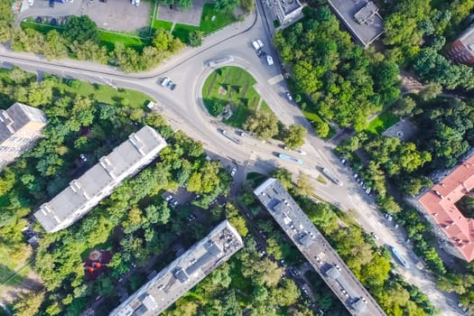 Top view of the city of Moscow, buildings and roads and other infrastructure of the city. Cityscape view from above.