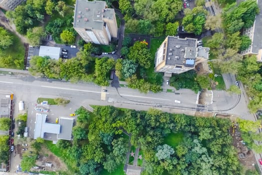 Top view of the city of Moscow, buildings and roads and other infrastructure of the city. Cityscape view from above.