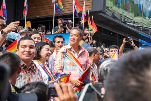 Bangkok, Thailand - JUN 1, 2024 Bangkok Pride Festival 2024, The short action and atmosphere of people joins celebrations in the event in Siam Square Bangkok, Thailand. Gender diversity There is no division of age, race or religion.