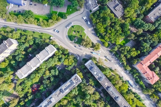 Top view of the city of Moscow, buildings and roads and other infrastructure of the city. Cityscape view from above.