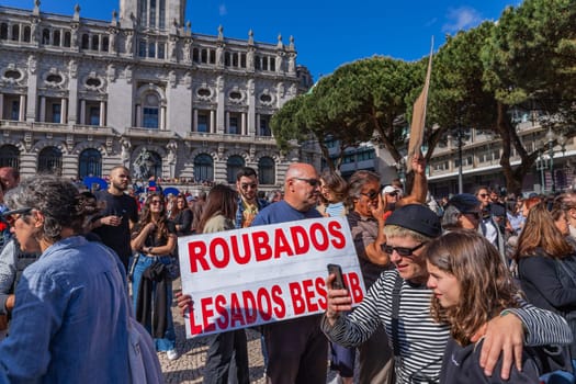 Porto, Portugal: April 25, 2024: Celebration and Protest of the April 25 in Portugal, Liberty Portuguese day, in Porto, Portugal