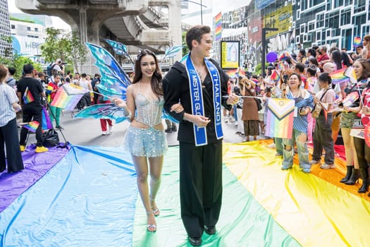 Bangkok, Thailand - JUN 1, 2024 Bangkok Pride Festival 2024, The short action and atmosphere of people joins celebrations in the event in Siam Square Bangkok, Thailand. Gender diversity There is no division of age, race or religion.
