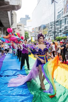 Bangkok, Thailand - JUN 1, 2024 Bangkok Pride Festival 2024, The short action and atmosphere of people joins celebrations in the event in Siam Square Bangkok, Thailand. Gender diversity There is no division of age, race or religion.