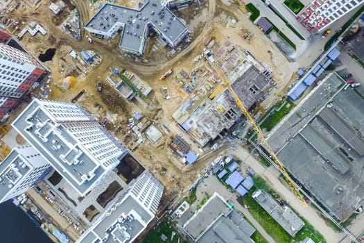 Top view of the city of Moscow, buildings and roads and other infrastructure of the city. Cityscape view from above.