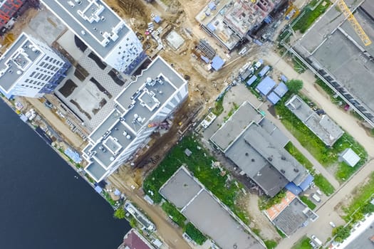 Top view of the city of Moscow, buildings and roads and other infrastructure of the city. Cityscape view from above.