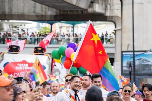 Bangkok, Thailand - JUN 1, 2024 Bangkok Pride Festival 2024, The short action and atmosphere of people joins celebrations in the event in Siam Square Bangkok, Thailand. Gender diversity There is no division of age, race or religion.