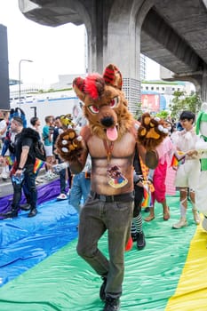 Bangkok, Thailand - JUN 1, 2024 Bangkok Pride Festival 2024, The short action and atmosphere of people joins celebrations in the event in Siam Square Bangkok, Thailand. Gender diversity There is no division of age, race or religion.