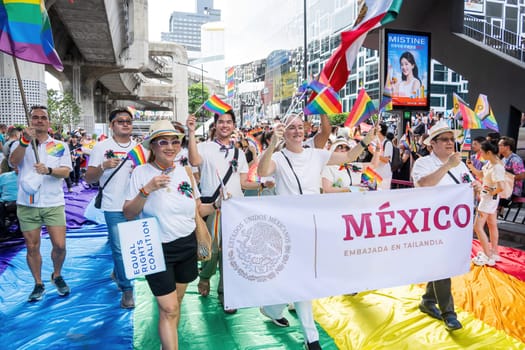 Bangkok, Thailand - JUN 1, 2024 Bangkok Pride Festival 2024, The short action and atmosphere of people joins celebrations in the event in Siam Square Bangkok, Thailand. Gender diversity There is no division of age, race or religion.