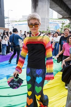 Bangkok, Thailand - JUN 1, 2024 Bangkok Pride Festival 2024, The short action and atmosphere of people joins celebrations in the event in Siam Square Bangkok, Thailand. Gender diversity There is no division of age, race or religion.
