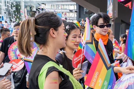 Bangkok, Thailand - JUN 1, 2024 Bangkok Pride Festival 2024, The short action and atmosphere of people joins celebrations in the event in Siam Square Bangkok, Thailand. Gender diversity There is no division of age, race or religion.