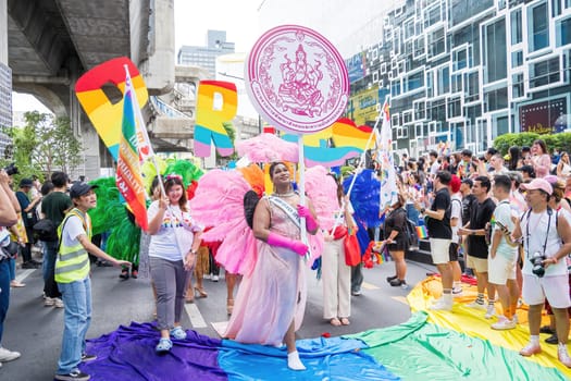 Bangkok, Thailand - JUN 1, 2024 Bangkok Pride Festival 2024, The short action and atmosphere of people joins celebrations in the event in Siam Square Bangkok, Thailand. Gender diversity There is no division of age, race or religion.