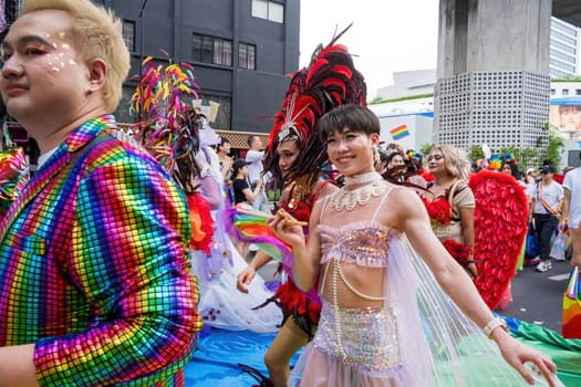 Bangkok, Thailand - JUN 1, 2024 Bangkok Pride Festival 2024, The short action and atmosphere of people joins celebrations in the event in Siam Square Bangkok, Thailand. Gender diversity There is no division of age, race or religion.