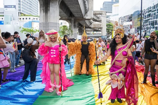 Bangkok, Thailand - JUN 1, 2024 Bangkok Pride Festival 2024, The short action and atmosphere of people joins celebrations in the event in Siam Square Bangkok, Thailand. Gender diversity There is no division of age, race or religion.