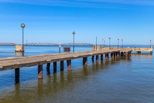 Pier by the Tagus river near Belem, Lisbon, Portugal