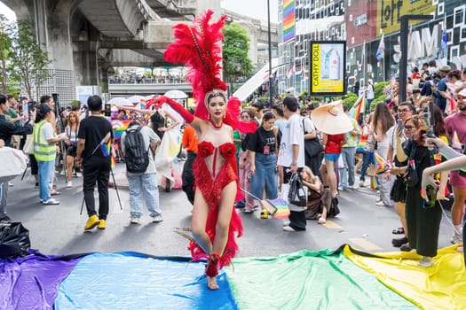 Bangkok, Thailand - JUN 1, 2024 Bangkok Pride Festival 2024, The short action and atmosphere of people joins celebrations in the event in Siam Square Bangkok, Thailand. Gender diversity There is no division of age, race or religion.