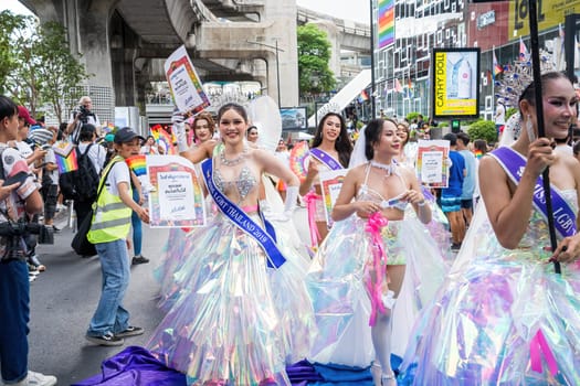 Bangkok, Thailand - JUN 1, 2024 Bangkok Pride Festival 2024, The short action and atmosphere of people joins celebrations in the event in Siam Square Bangkok, Thailand. Gender diversity There is no division of age, race or religion.