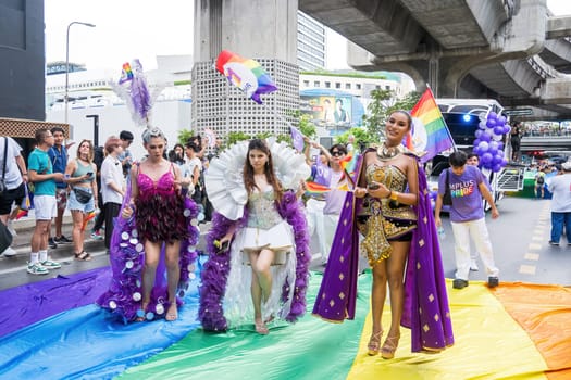 Bangkok, Thailand - JUN 1, 2024 Bangkok Pride Festival 2024, The short action and atmosphere of people joins celebrations in the event in Siam Square Bangkok, Thailand. Gender diversity There is no division of age, race or religion.