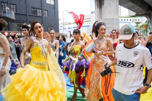 Bangkok, Thailand - JUN 1, 2024 Bangkok Pride Festival 2024, The short action and atmosphere of people joins celebrations in the event in Siam Square Bangkok, Thailand. Gender diversity There is no division of age, race or religion.