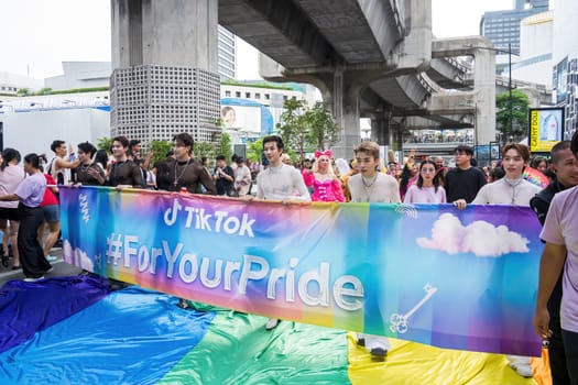Bangkok, Thailand - JUN 1, 2024 Bangkok Pride Festival 2024, The short action and atmosphere of people joins celebrations in the event in Siam Square Bangkok, Thailand. Gender diversity There is no division of age, race or religion.