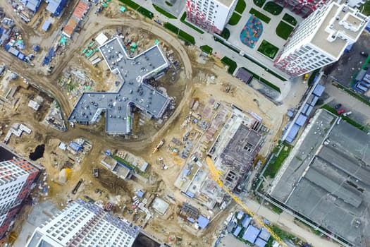 Top view of the city of Moscow, buildings and roads and other infrastructure of the city. Cityscape view from above.