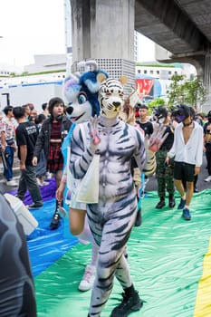 Bangkok, Thailand - JUN 1, 2024 Bangkok Pride Festival 2024, The short action and atmosphere of people joins celebrations in the event in Siam Square Bangkok, Thailand. Gender diversity There is no division of age, race or religion.