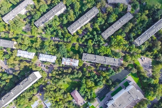 Top view of the city of Moscow, buildings and roads and other infrastructure of the city. Cityscape view from above.