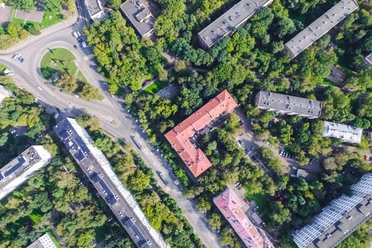 Top view of the city of Moscow, buildings and roads and other infrastructure of the city. Cityscape view from above.