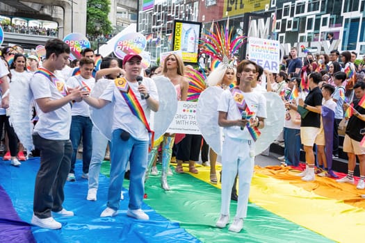 Bangkok, Thailand - JUN 1, 2024 Bangkok Pride Festival 2024, The short action and atmosphere of people joins celebrations in the event in Siam Square Bangkok, Thailand. Gender diversity There is no division of age, race or religion.