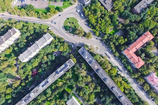 Top view of the city of Moscow, buildings and roads and other infrastructure of the city. Cityscape view from above.