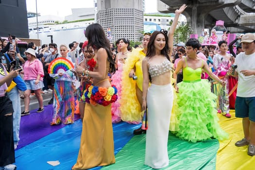 Bangkok, Thailand - JUN 1, 2024 Bangkok Pride Festival 2024, The short action and atmosphere of people joins celebrations in the event in Siam Square Bangkok, Thailand. Gender diversity There is no division of age, race or religion.