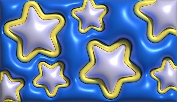 Blue inflated stars on a blue background, 3D rendering illustration