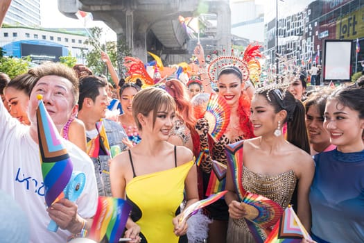 Bangkok, Thailand - JUN 4, 2023 Siam Center The World of Freedom and Pride 2023, The short action and atmosphere of people joins celebrations in the event.