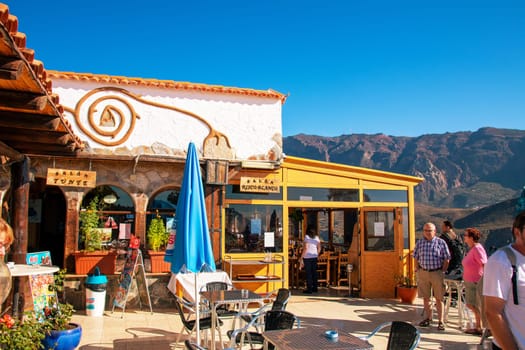 Gran Canaria, Spain – Sep 17, 2018. The "Mirador de Tunte"" restaurant and viewpoint is located just before the mountain village of San Bartolome de Tirajana. Original Canarian cuisine."