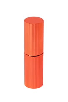 Lipstick isolated. Closeup of a elegant orange lipstick isolated on a white background. Make-up and beauty concept. Macro.