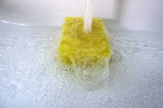 Detail of scouring pad to clean plates and glasses