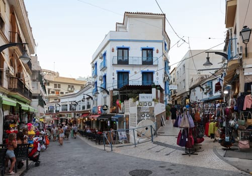 Torremolinos, Spain - September 19, 2023: View of a tourist shopping street inTorremolinos, Costa del Sol, Malaga Province, Spain