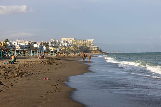 Torremolinos, Spain - September 15, 2023:  La Carihuela beach in Torremolinos, Malaga, Costa del Sol, Spain