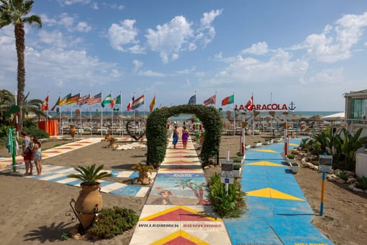 Torremolinos, Spain - September 15, 2023: View of  La caracola beach in Torremolinos, Malaga, Costa del Sol, Spain