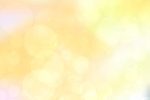 Abstract blurred fresh vivid spring summer light delicate pastel yellow white bokeh background texture with bright circular soft color lights. Beautiful backdrop illustration.