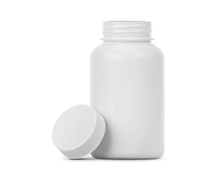Blank plastic pill bottle on a white background