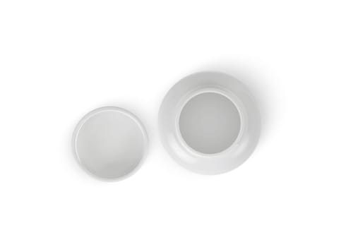 Top view. Blank plastic pill bottle on a white background