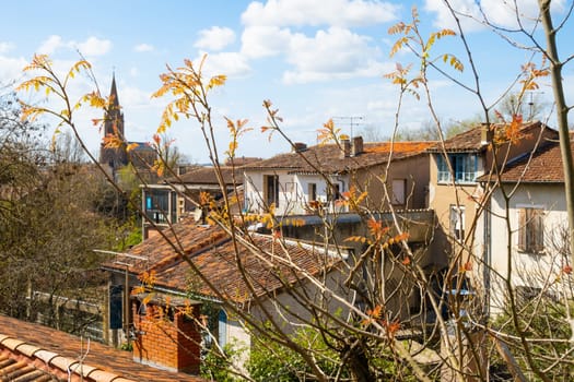 View of the roofs and Saint-Orens church in Montauban, France