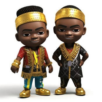 Two little African boys with traditional costume - 3D render - AI Generated
