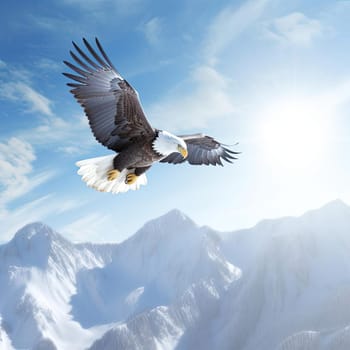Bald Eagle flying in the blue sky - 3d illustration - AI Generated