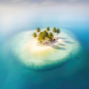 Aerial view of small island with palm trees atoll - AI Generated